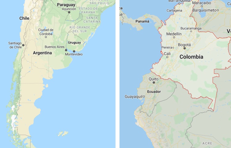 Qué es más grande Argentina o Colombia