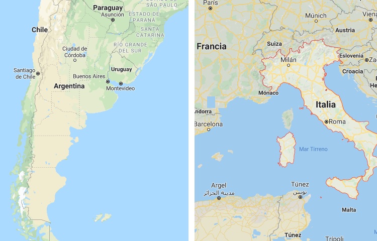 Qué es más grande Argentina o Italia
