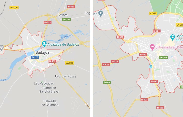 Qué es más grande Badajoz o Cáceres