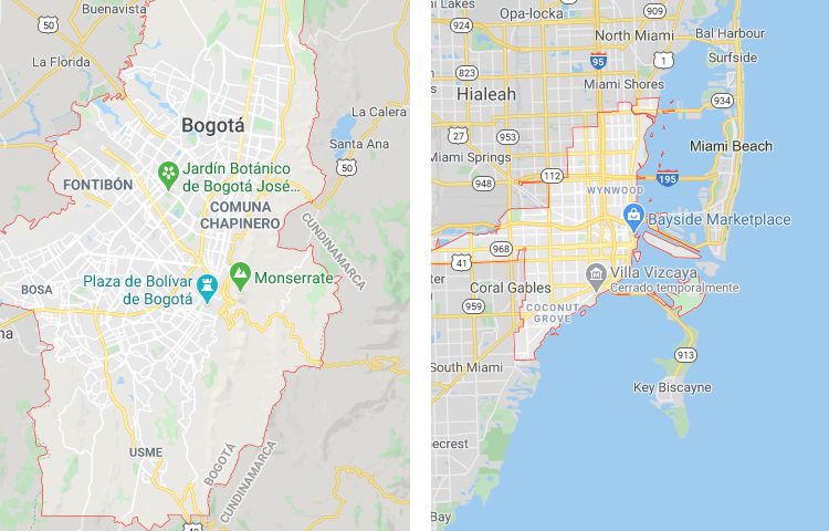 Qué es más grande Bogotá o Miami