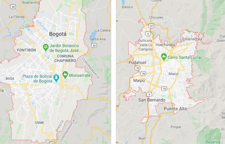 Qué es más grande Bogotá o Santiago de Chile