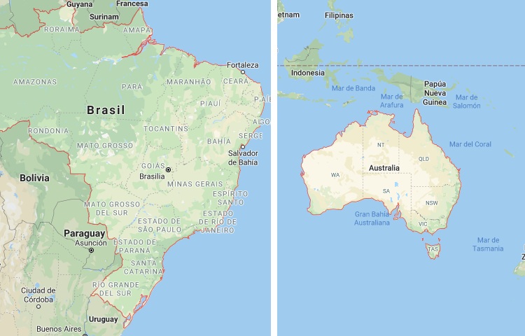 Qué es más grande Brasil o Australia