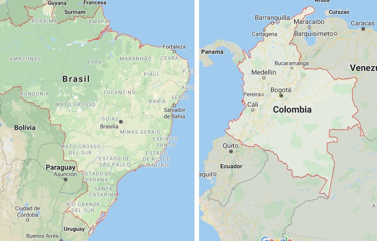 Qué es más grande Brasil o Colombia