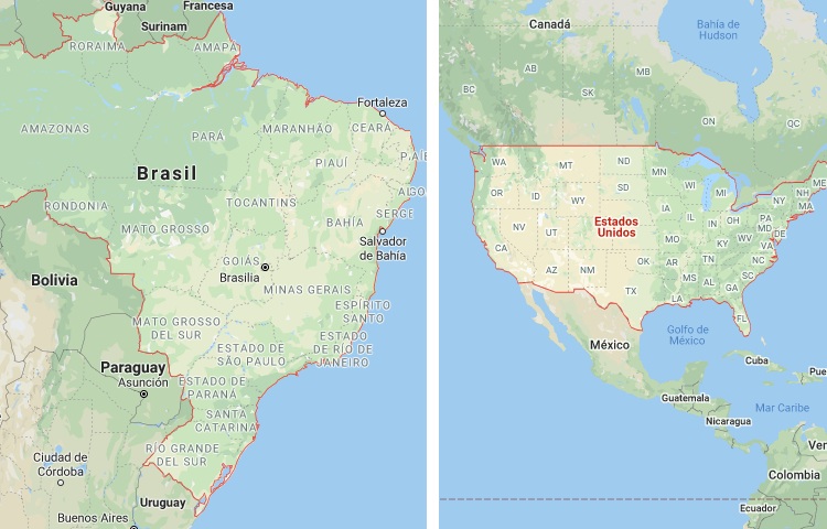 Qué es más grande Brasil o Estados Unidos