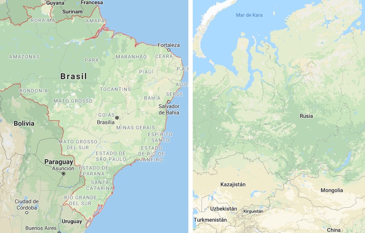 Qué es más grande Brasil o Rusia