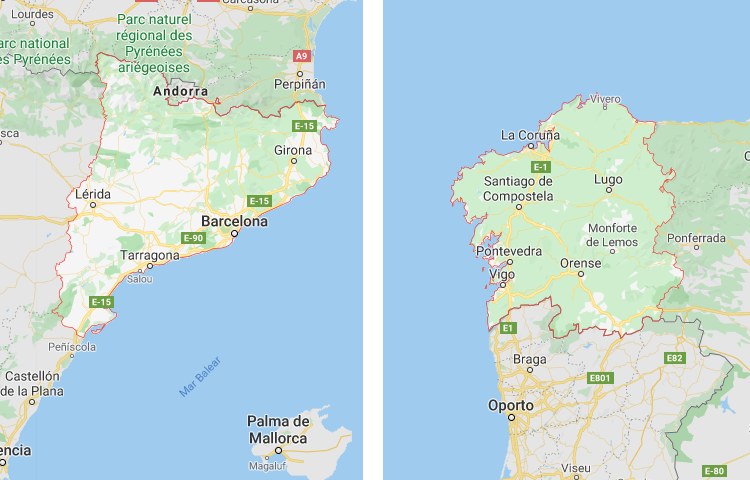 Qué es más grande Cataluña o Galicia