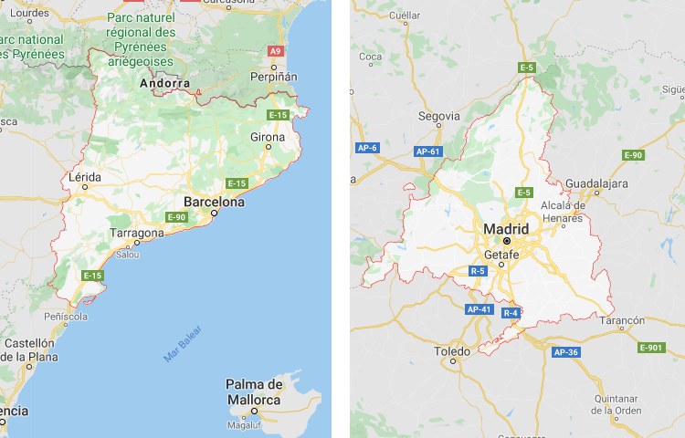 Qué es más grande Cataluña o Madrid