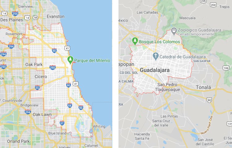 Qué es más grande Chicago o Guadalajara