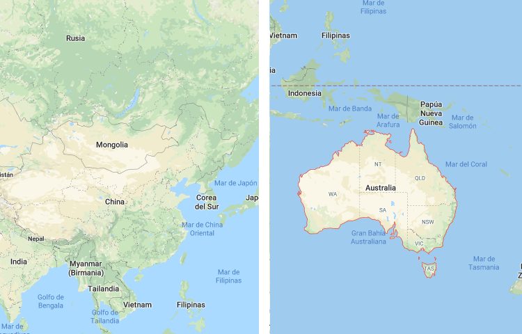 Qué es más grande China o Australia