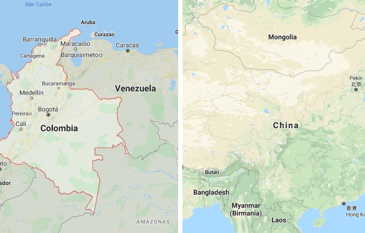Qué es más grande Colombia o China