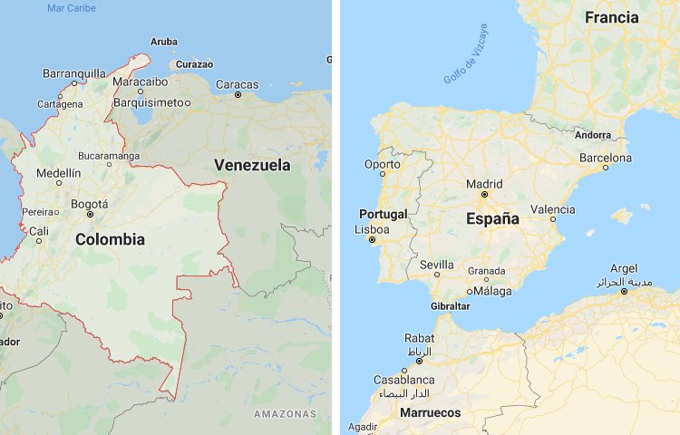 Qué es más grande Colombia o España