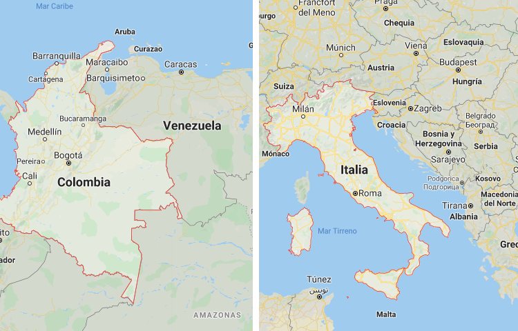 Qué es más grande Colombia o Italia