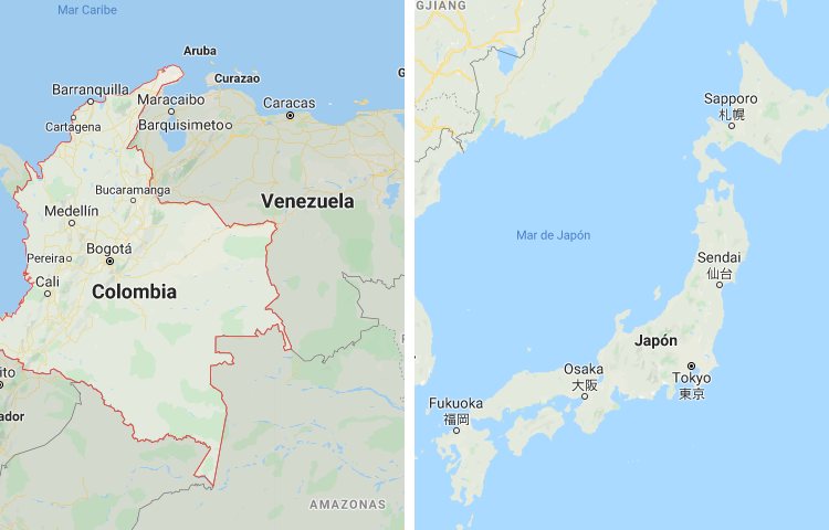 Qué es más grande Colombia o Japón