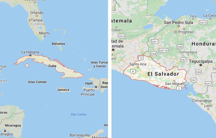 Qué es más grande Cuba o El Salvador