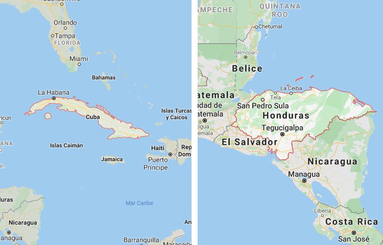 Qué es más grande Cuba o Honduras