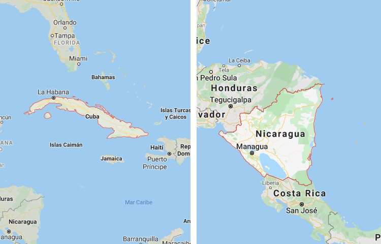 Qué es más grande Cuba o Nicaragua