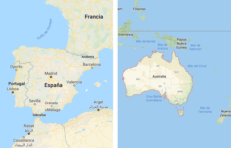 Qué es más grande España o Australia