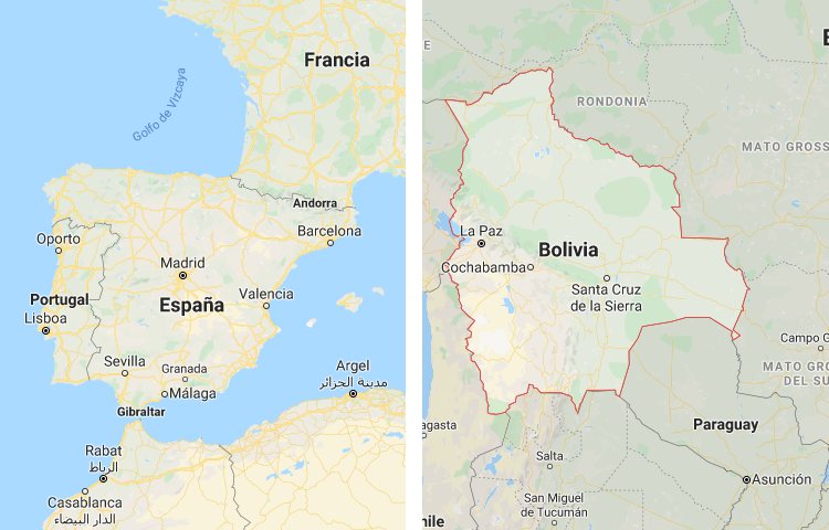 Qué es más grande España o Bolivia