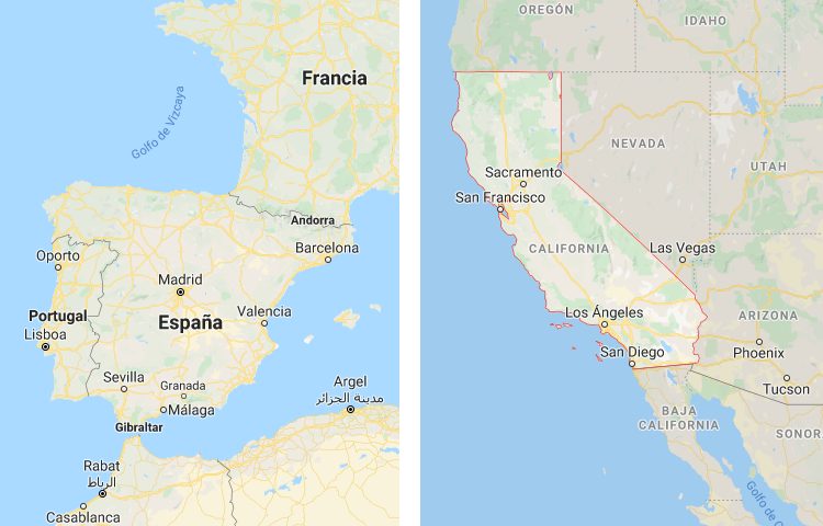 Qué es más grande España o California