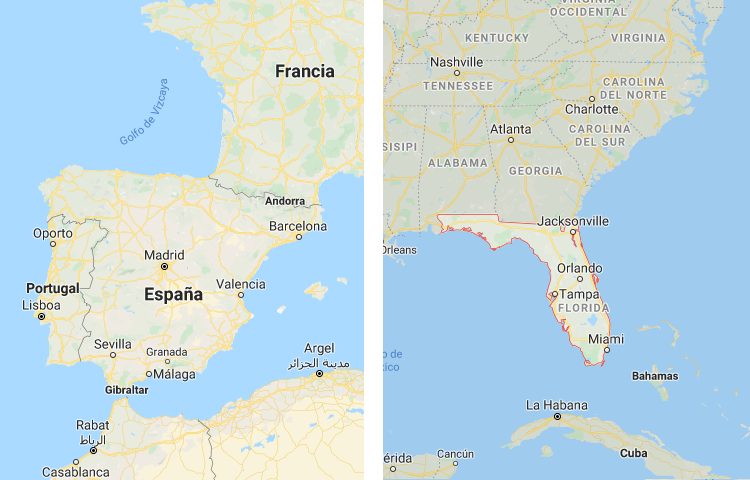 Qué es más grande España o Florida