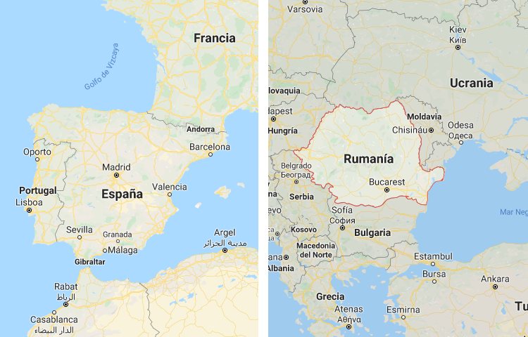 Qué es más grande España o Rumanía