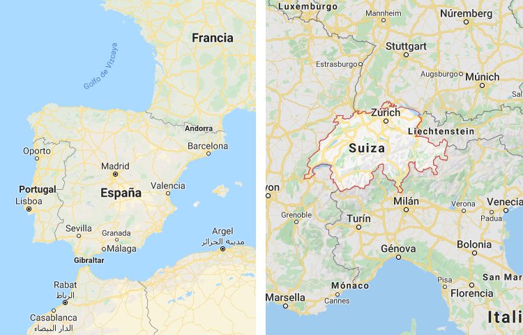 Qué es más grande España o Suiza