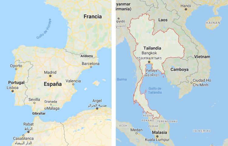 Qué es más grande España o Tailandia