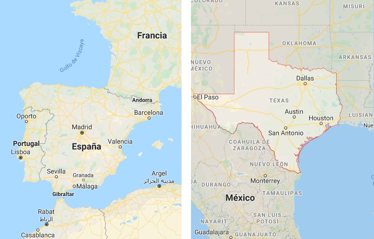Qué es más grande España o Texas