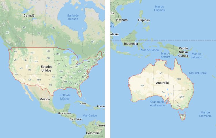 Qué es más grande Estados Unidos o Australia