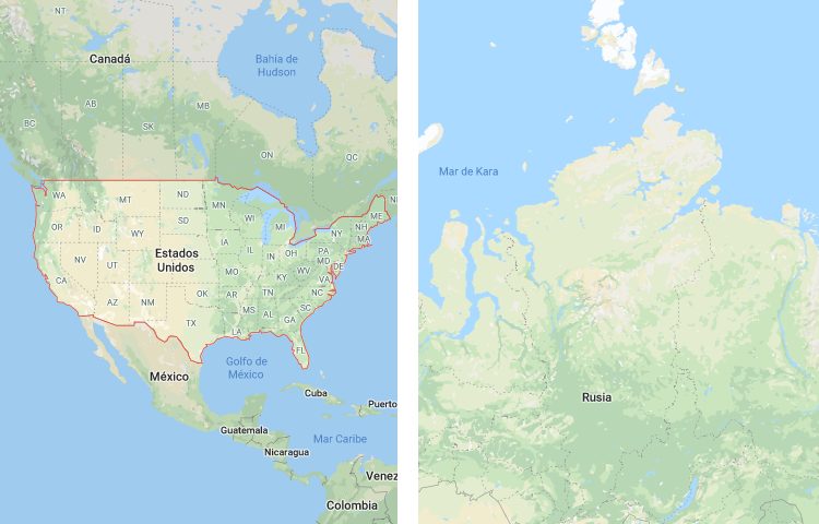 Qué es más grande Estados Unidos o Rusia