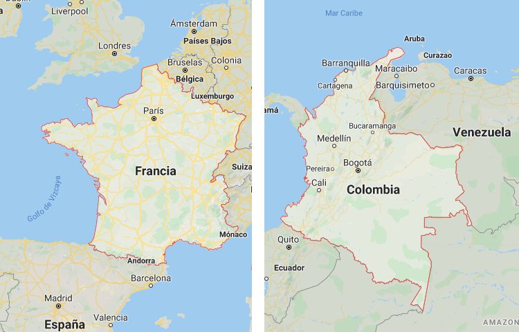 Qué es más grande Francia o Colombia