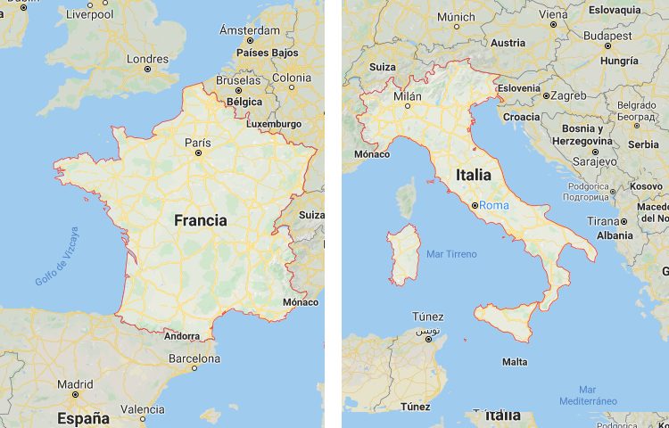 Qué es más grande Francia o Italia