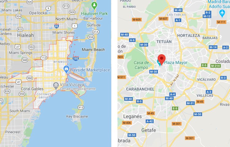 Qué es más grande Miami o Madrid