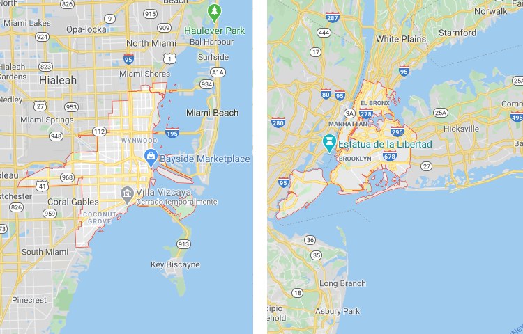 Qué es más grande Miami o New York