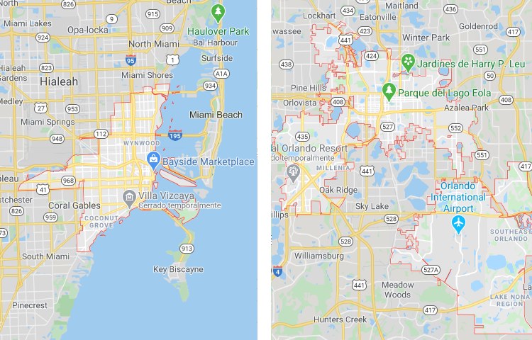 Qué es más grande Miami o Orlando