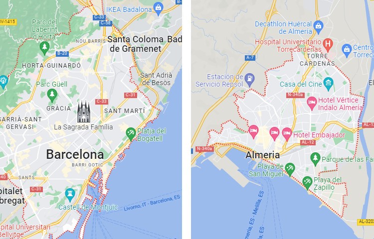 Qué es más grande Barcelona o Almería