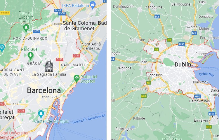 Qué es más grande Barcelona o Dublín