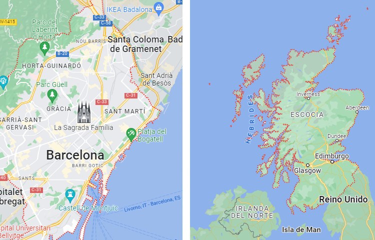 Qué es más grande Barcelona o Escocia