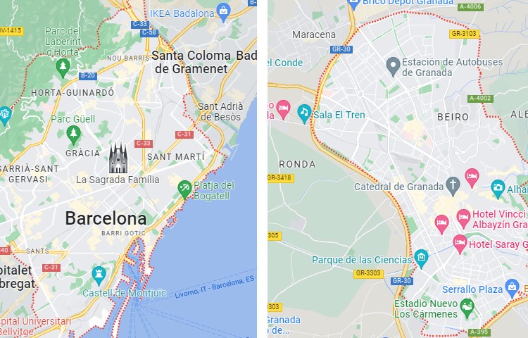 Qué es más grande Barcelona o Granada