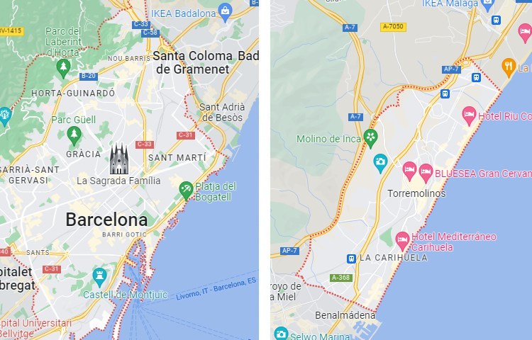 Qué es más grande Barcelona o Torremolinos