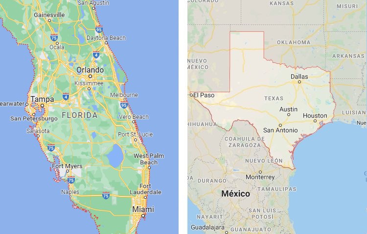 Qué es más grande Texas o Florida
